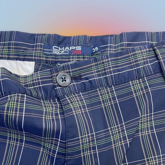 CHAPS GOLF Men’s 38 Blue / Green Plaid Performance Shorts - Picture 3 of 4